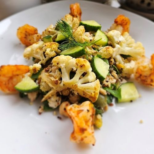 Shrimp & Roasted Cauliflower w/Grain Salad